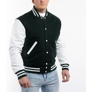 Varsity Base Letterman Hoodie Jacket Dartmouth Green Wool/White Leather (2XL)